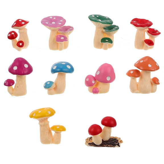 KALLORY Miniature Resin Mushrooms Garden Decoration Desktop Ornaments 10Pcs 1.3x1.1x0.9In