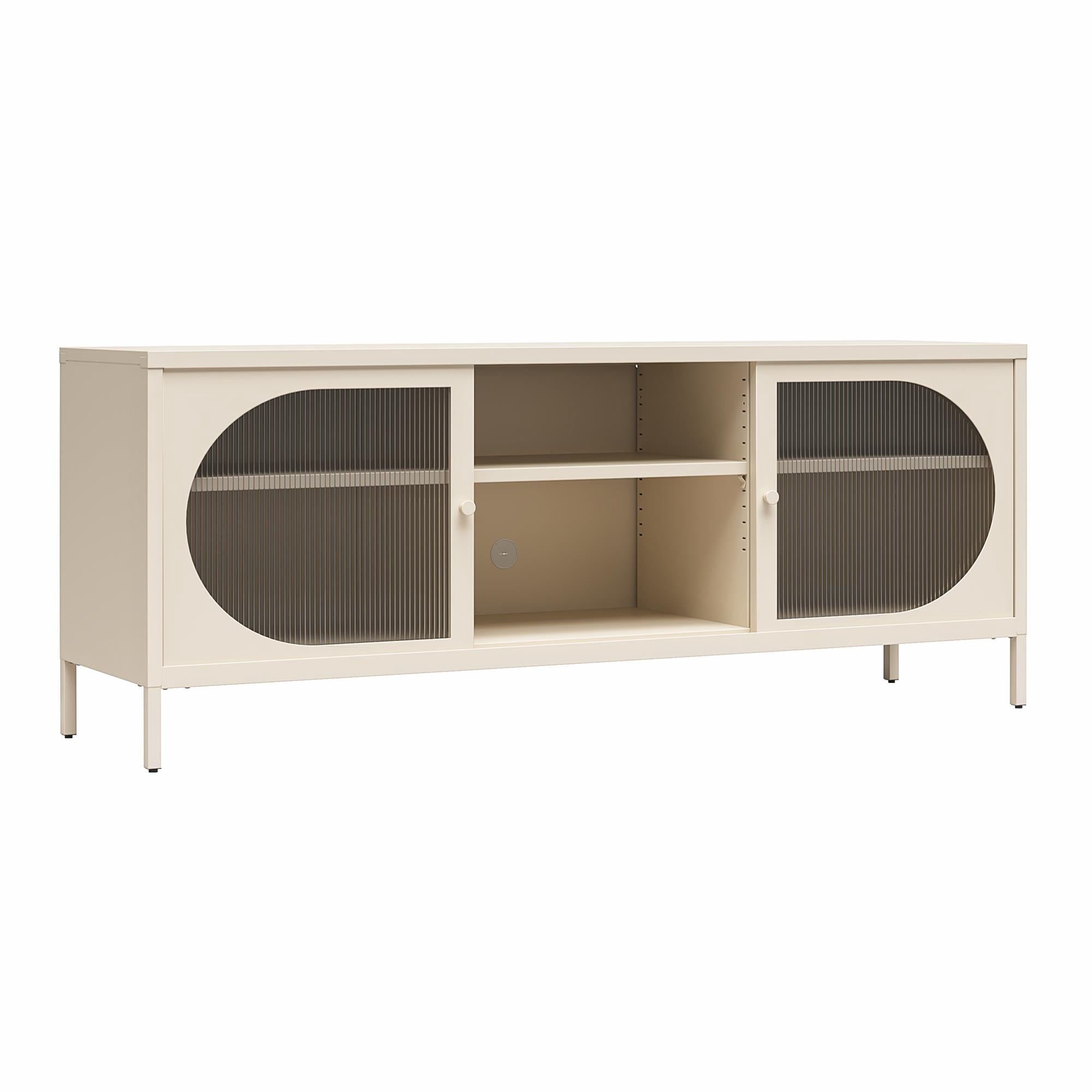 Mr.Kate Luna Metal TV Stand with Fluted Glass for 65" TVs, Parchment