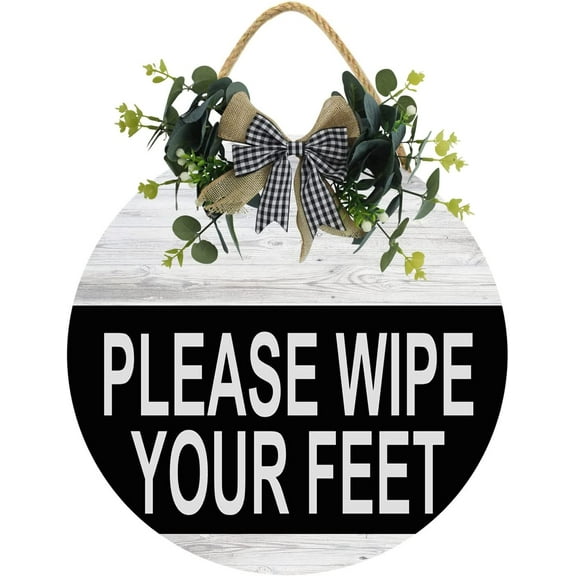 Eveokoki 12" Please Wipe Your Feet Sign,Wood Hanging Sign Home Office Meeting Door