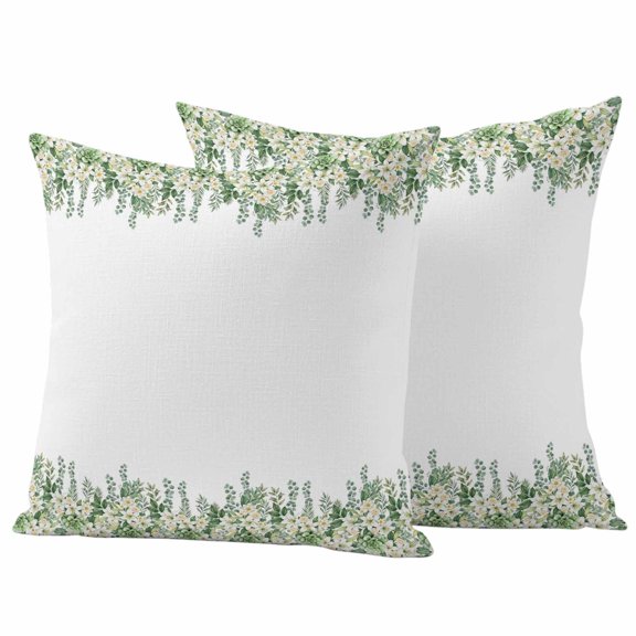 Eucalyptus Leaves Outdoor Waterproof Pillow Covers, Lily Flowers Country Pastoral Botanical Decorative Square Throw Pillowcase Sofa Cushion Sham for Patio/Couch/Chair, 18"x18" 2 Pack