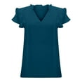 thumbnail image 5 of MIXUE Boho Tops For Women Summer Solid Color V Neck Double Layer Ruffled Short Sleeve Casual Tee Shirts Sportswear,Blue,XL, 5 of 8