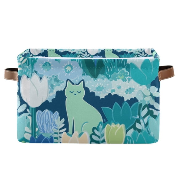 Yayeee Canvas Storage Basket with Handles for Shelves Fabric Bins Closet Organizer, Vibrant Cat Pattern