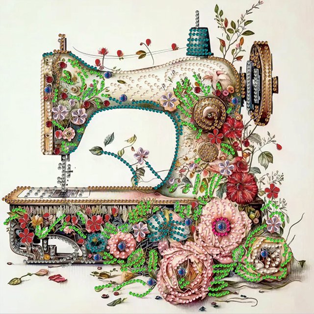 Máquina Coser Flores Nostálgicas Retro Diamante Parcial Wdftyju Serie Abstracta Resina 30 * 30 CM