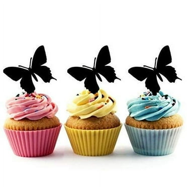 Butterfly Insect Silhouette Acrylic Cupcake Toppers 12 pcs