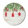 thumbnail image 1 of Christmas Mouse Pad for Computers, Noel Tree Branches over Timber Board with Handmade Toy and Berries Image, Round Non-Slip Thick Rubber Modern Gaming Mousepad, 8" Round, Beige Red, by Ambesonne, 1 of 2