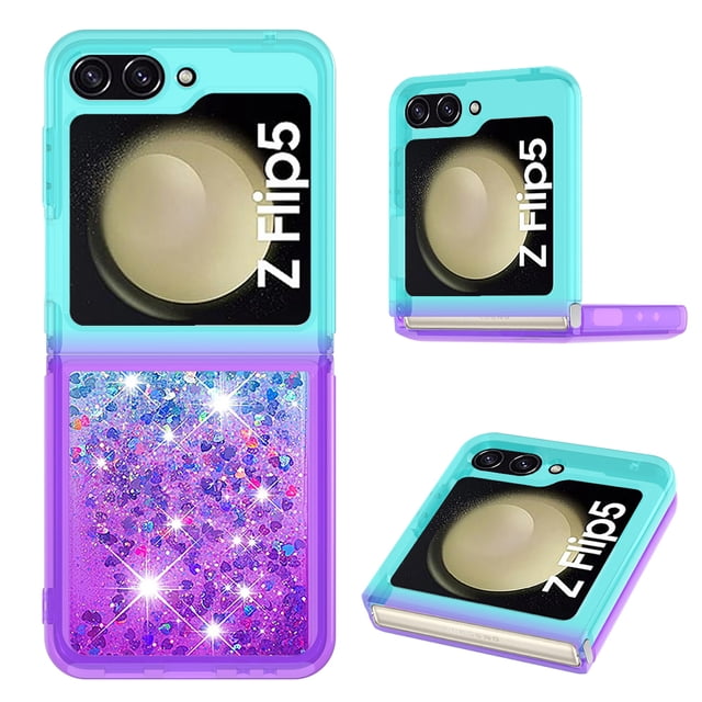 Funda para Samsung Galaxy Z Flip 5 Transparente con Brillos Carcasa Protectora Antigolpes con Glitter Brillante