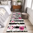 thumbnail image 4 of Runner Rug 2'x6', Pink Roses Washable Non-Slip Hallway Runner Rugs, Romantic Flowers Leaves Floral Black Stripes Bedside Rugs Floor Mats Carpet Runners for Kitchen Bathroom Laundry Room, 4 of 8