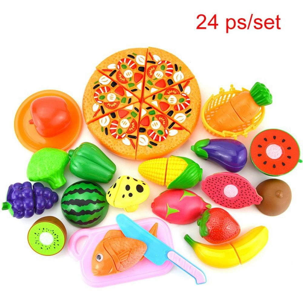 24PCS Kids Pretend Role Play Kitchen Fruit Vegetable Food Toy Cutting Set Gifts 