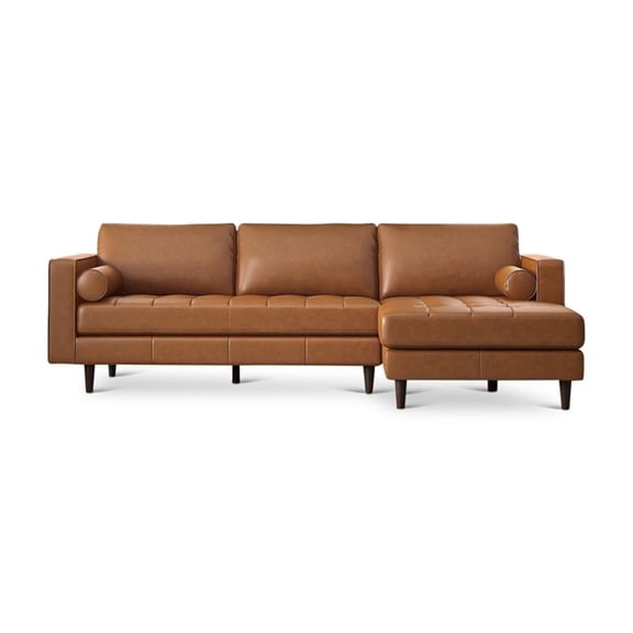 Dexter Cushion Back Genuine Leather Right-Facing Sectional in Tan