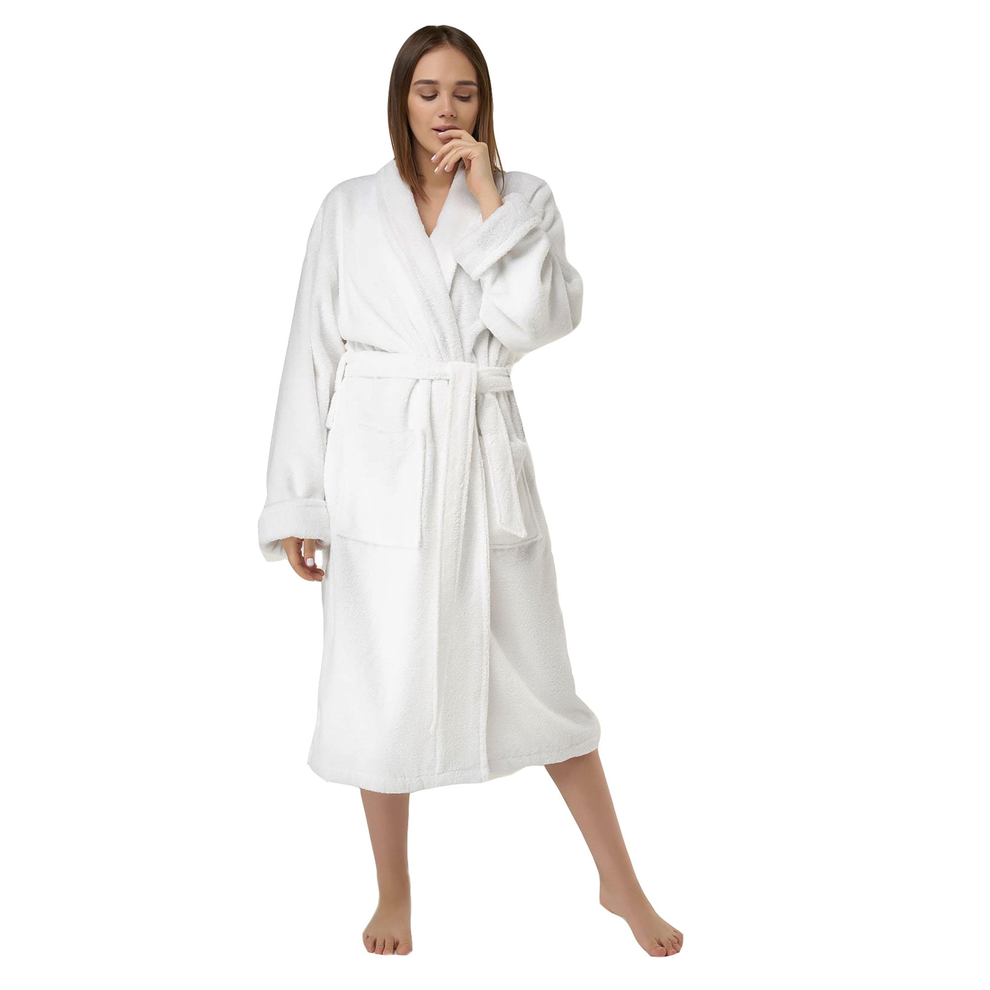 【604SERVICE】 HARD TO GET CLASSIC TOWELLING ROBE IN WHITE Spa & Resort Sales - Heavy Shawl Collar Bathrobe, 100