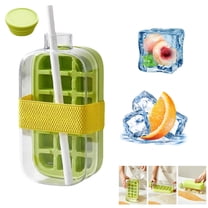 Ice Cube Bottle with Straw, Touch-Free Cube Tray for Freezer, Cool Summer Ice Cube Cup Home Making