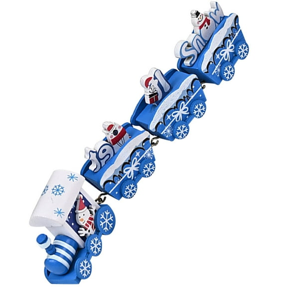 OUNONA Christmas Table Centerpieces Wooden Snowman Train Blue 1Pack