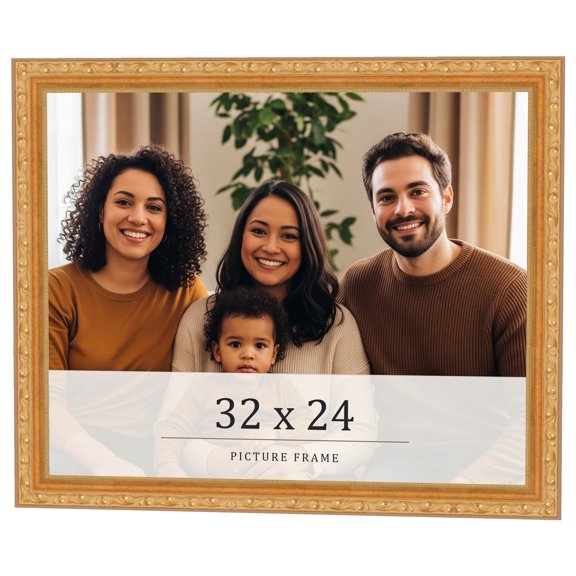 32x24 Frame Gold Solid Wood Picture Frame Width 1.125 Inches | Interior Frame Depth 0.375 Inches |