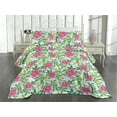 thumbnail image 2 of Ambesonne Garden Scene Quilted Coverlet 3 Pcs, Watercolor Boho Floral, Queen Size, Hot Pink Fern Green White, 2 of 4