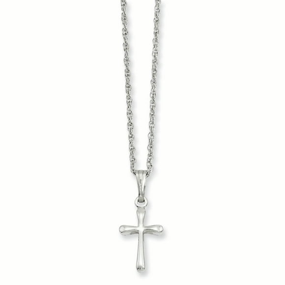 18in Rhodium-plated Kelly Waters Small Plain Rounded Cross Necklace 18 Inch