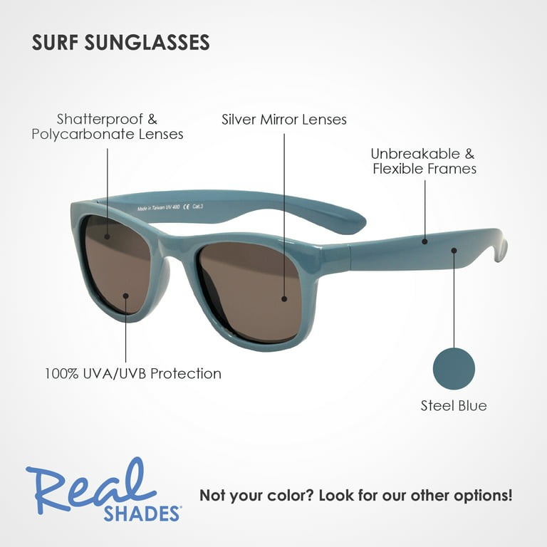 Real Shades Kids Surf Unbreakable UV Protection Iconic Sunglasses, Steel  Blue, Toddler Age 2+ 