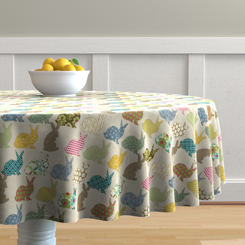 Round Tablecloth Woodland Rabbit Nursery Decor Bunny Easter Cotton