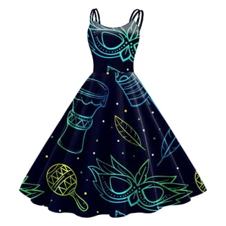 Mardi Gras Outfits Women Sleeveless Knee Length Retro A Line Flared Swing Formal  Prom Party Dress Blue XL - Walmart.com