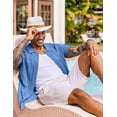 thumbnail image 2 of COOFANDY Mens Knit Button Down Shirt Short Sleeve Casual Polo Shirts Vintage Summer Beach Shirts Coffee, 2 of 5