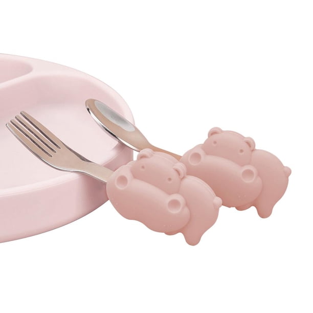 Juego De Cuchara Y Tenedor De Silicona Para Bebé, Vajilla De Alimentación De Bebé De Animales De Dibujos Animados Para Niños, Tenedores De Cuchara De Entrenamiento Para Aprender A Comer, 2 Uds. Inevent BA001334-02