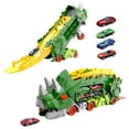 thumbnail image 2 of QUTETN Ultimate Dinosaur Hauler Transforming Truck Toy with Race Track Set - Double Transformation  Swallows 4 Cars  Includes Racing Track & Storage for 12 Cars(Green), 2 of 8