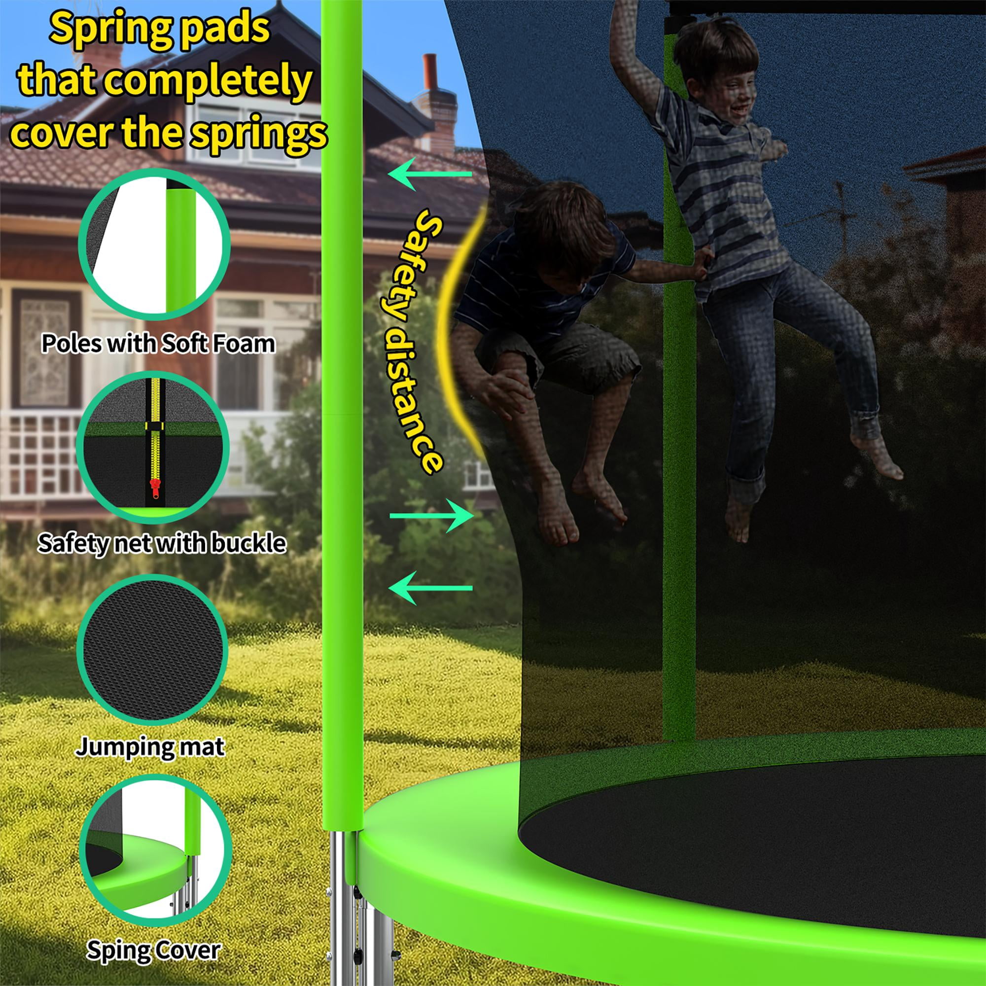 Mersco 10FT Heavy Duty Trampoline with Enclosure Net , Swing Set Outdoor Big Trampoline for Backyard, Kids Trampoline with Basketball Hoop, Birthday and Holiday Gifts for Kids,Green