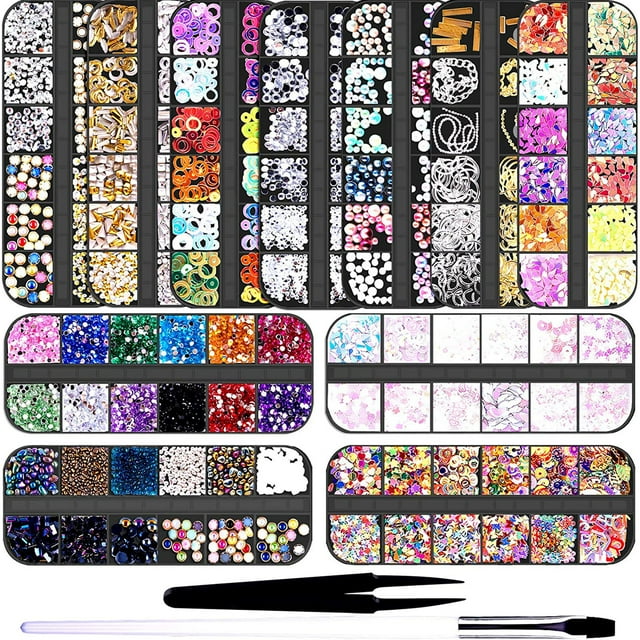 Juego de purpurina para uñas, gemas de espalda plana, decoraciones de pedrería con pedrería, pi Carevas Estras
