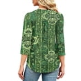 thumbnail image 7 of Boho Print Blouse for Women, V-Neck 3/4 Sleeve Tunic Top with Button Detail - Loose Fit Bohemian Casual Shirt for Fall & Winter Green S, 7 of 7