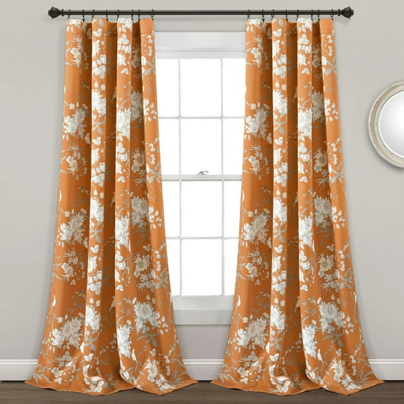 Lush Decor Botanical Garden Room Darkening 84" x 52" Floral Orange 100% Polyester 3" Rod Pocket Pair Window Panel