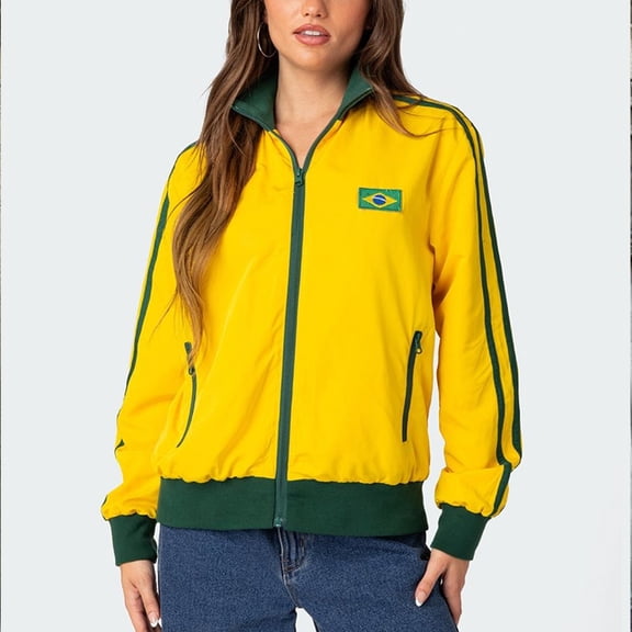Womens Zip Up Sweatshirts Jackets Brazil Graphic Long Sleeve Casual Loose Aesthetic Trendy Outwear with Pockets