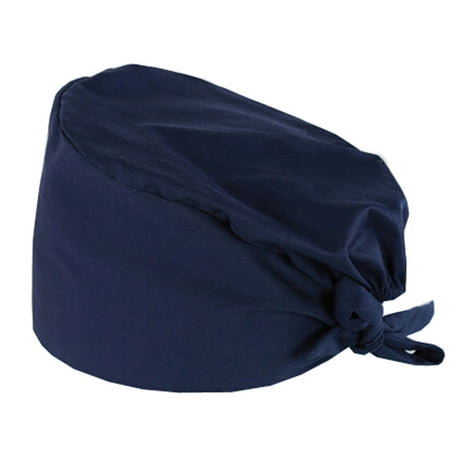 Adjustable Tie Back Cotton Scrub Cap Nurse Hat Medical Doctor Cap(Dark Blue)