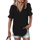 thumbnail image 1 of Blusas de gasa para mujer de manga corta casual con cuello en V Pom Pom Shirt Tops ropa suelta y fluida, 1 of 7