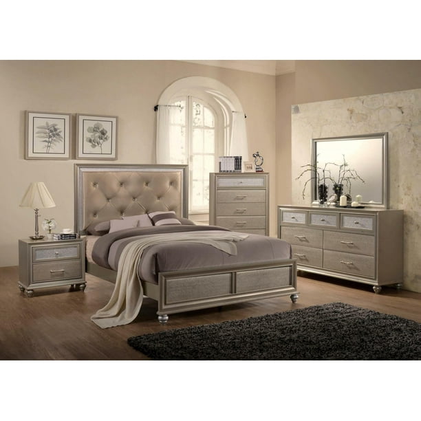 Transitional 5pc Queen Size Bed Dresser, Queen Size Bed And Dresser Set