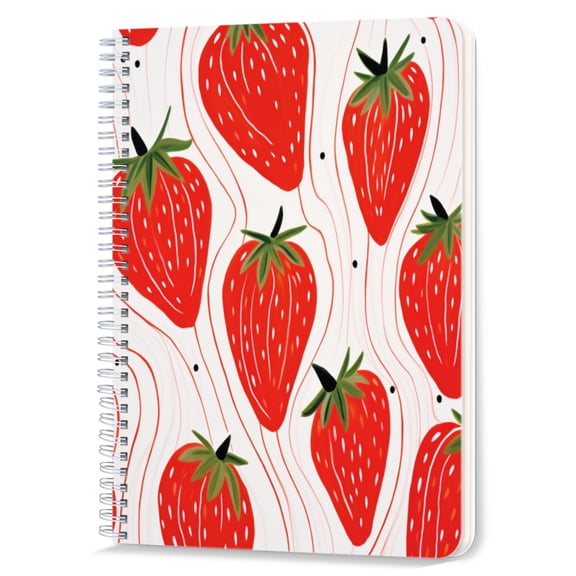 Spiral Notebook,Double-Wire Spiral College Lined Journal Notebook for Study and Notes,100 Pages,5.71x 8.26 in - Cute Strawberry Pattern with Green Leaves