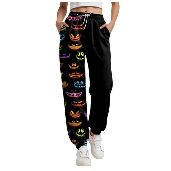 felwors Spooky Season Women's Lounge Pants 2025 High Waisted Halloween Themed Joggers with Side Pockets Orange, L