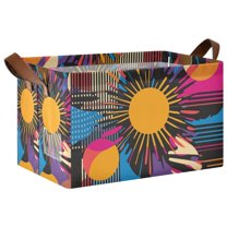 Yayeee Foldable Storage Basket for Shelves with Handles Waterproof Cloth Bins, Futuristic Circles