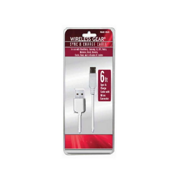 Wireless Gear 6 Ft Sync & Charger White Micro USB Cable (Available in a pack of 24)