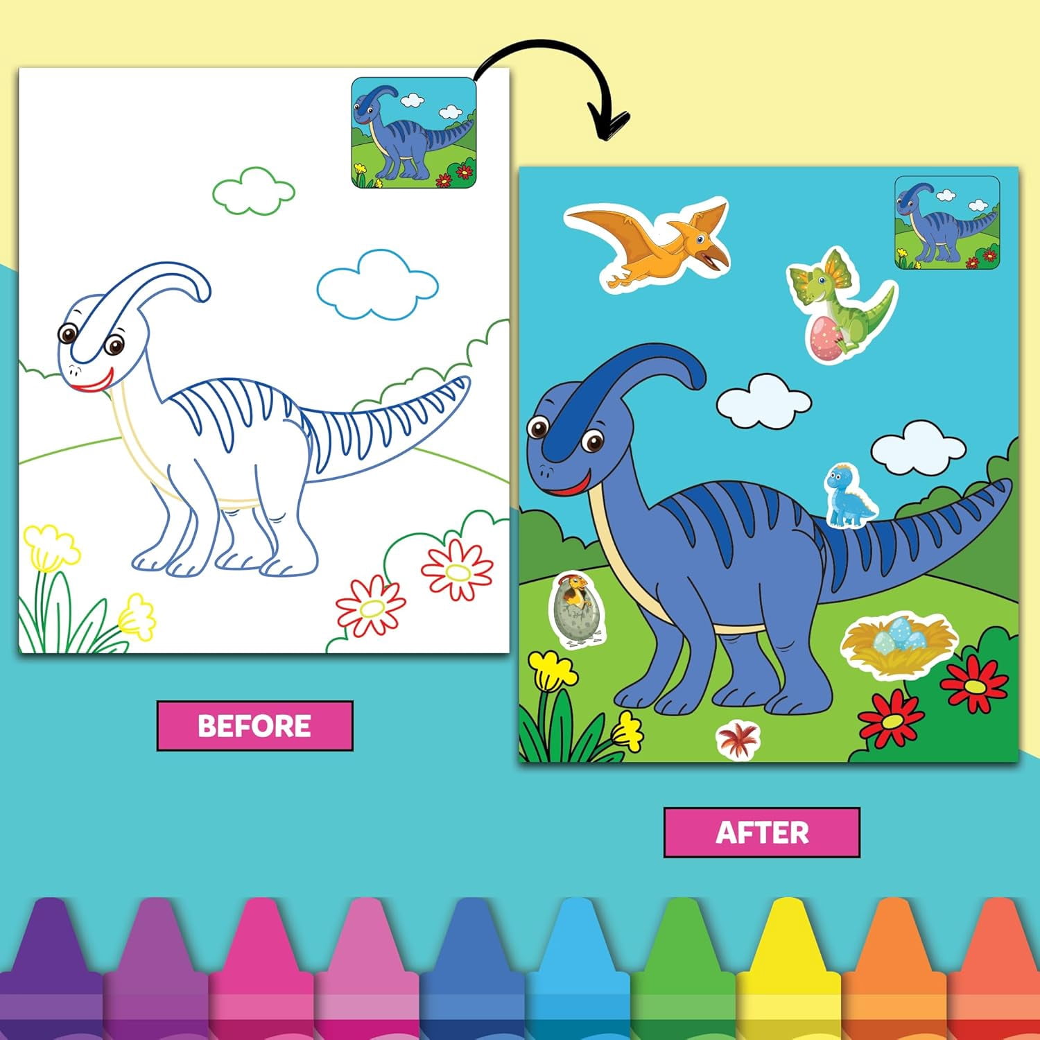 Little Berry Colors Set for Kids | My First Colour Set Kit World of Dinosaurs | All-Inclusive Set with Colouring Sheets, Stickers, Crayons | Gift for Boys & Girls | Travel Friendly Drawing Set