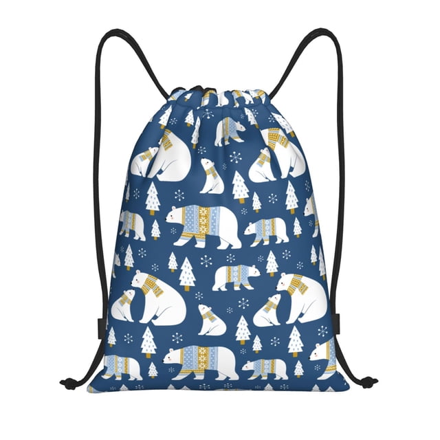 Xecao cute winter bear Pattern Sports Drawstring Backpack - String Swim Gym Bag with Wet Proof Pocket for Women&Men-Small