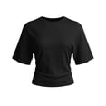 thumbnail image 4 of GZWYHT Crop Summer Tops Batwing Short Sleeve Ruched Waist Slim Fitted Basic Tees Going Out T Shirts Fashion Workout Summer Clothes Black L, 4 of 7