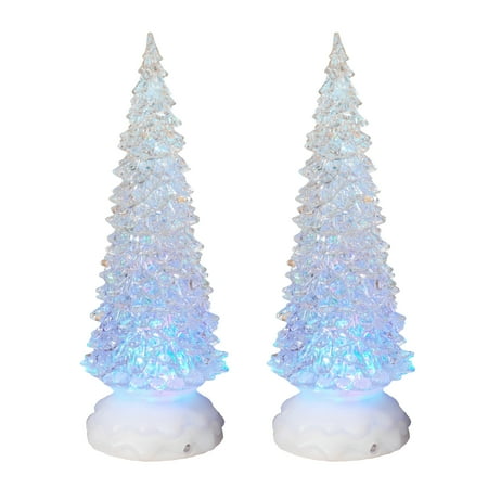 battery operated acrylic spinning christmas tree set of 2