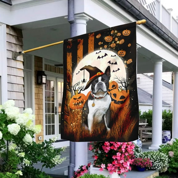 Flagwix Halloween Flag, Boston Terrier Halloween Decoration, Fall Decor, Outdoor Canvas Double-sided Printed Flag 30x40 House Flag