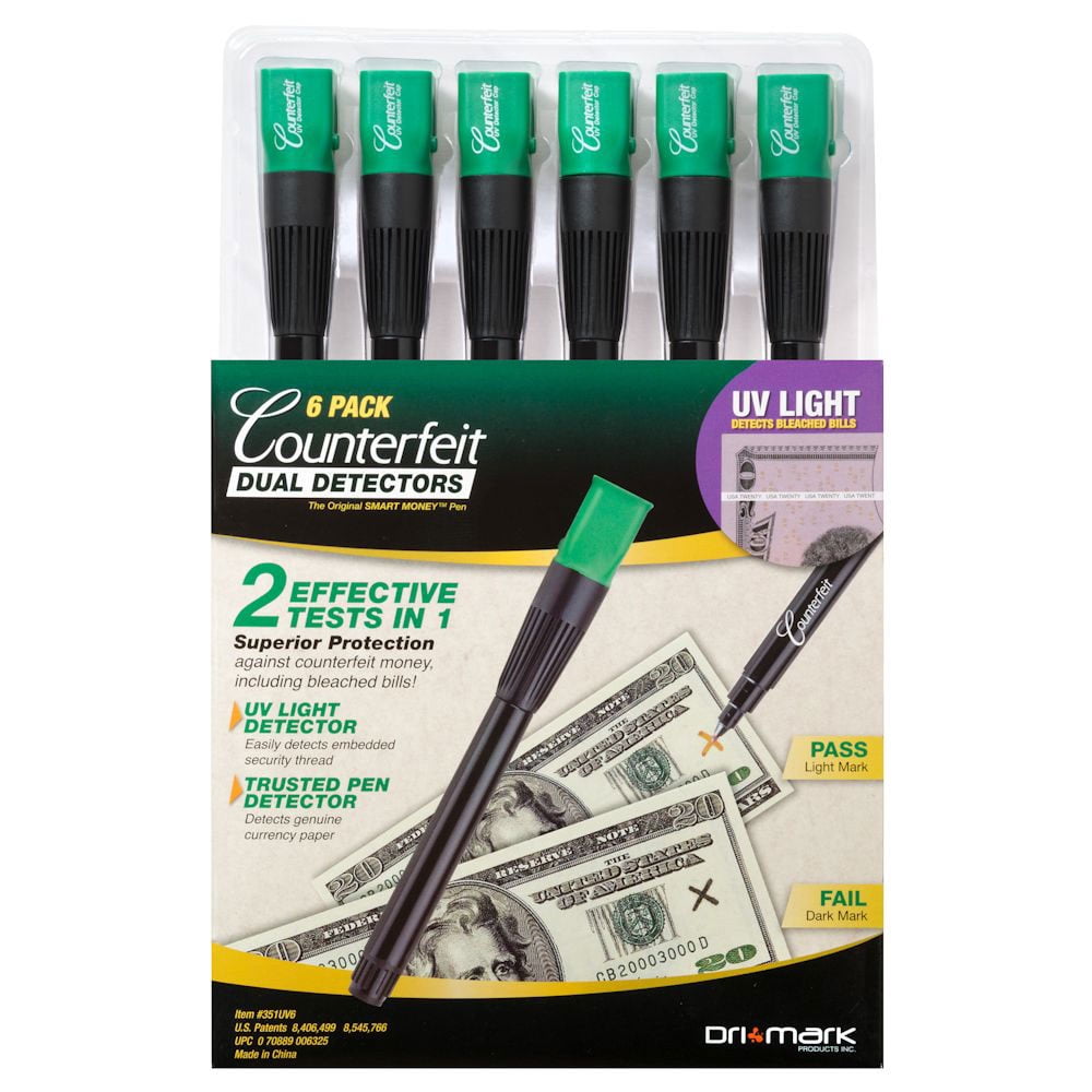 Dual Test Counterfeit Pen and UV Light 6 Pack