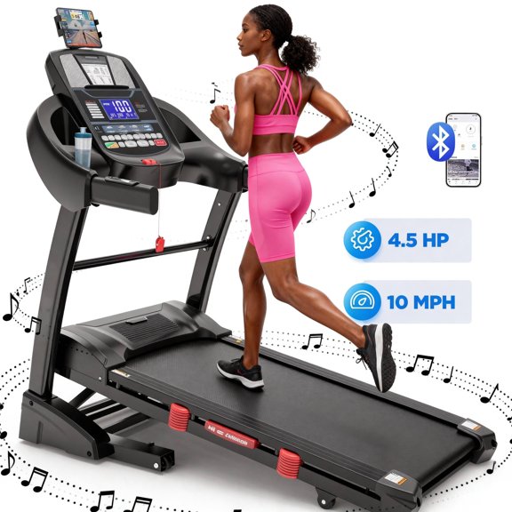 4.5HP Folding Treadmill for Home with 15% Auto Incline, 300lb Capacity, Portable Foldable Treadmill, APP Control, HiFi Bluetooth Speakers, 10MPH Speed, 71 Programs, Jogging walking treadmill