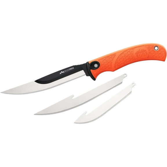 Outdoor Edge RazorMax Fixed Blade Knife 5" Drop Point 420J2 Satin Blade TPR Overmold Handle Blaze Orange