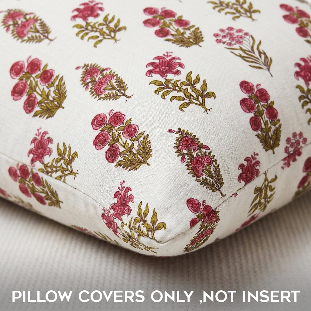 SHOPCREW Hand Block Printed Cotton Cushion Covers with Zipper Closure, Decorative Throw Pillow Covers for Sofa Couch Bed, 18x18 Inches, Pack of 4 - Wildflower Symphony