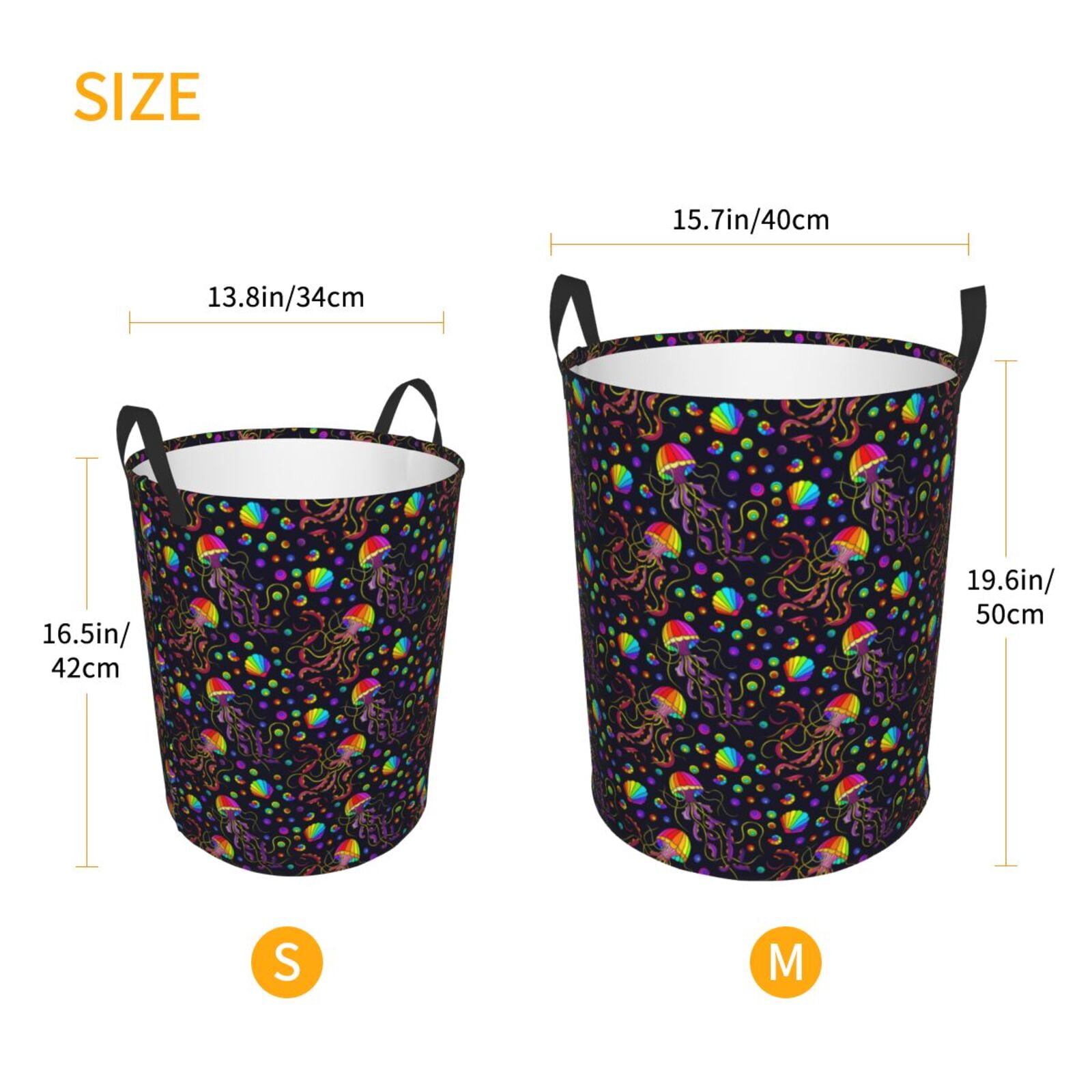 Large Laundry Basket with Handles - Rainbow Jellyfishes Kids Baby Dirty Clothes Laundry Hamper for Bedroom Aesthetic