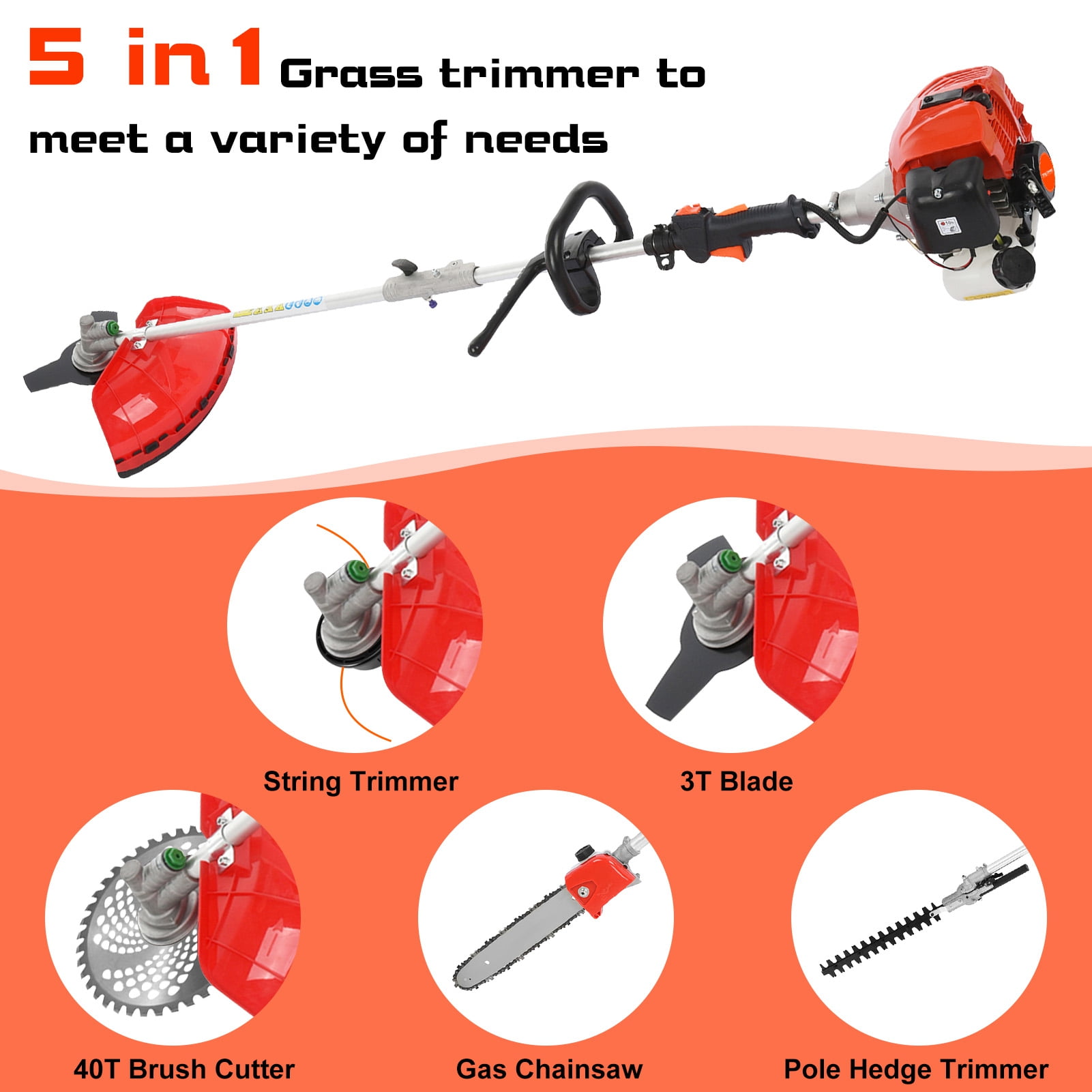 Yedigre Powerful 52cc Hedge Trimmer & Brush Cutter - 10000 RPM for Heavy Duty Yard Work