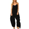 thumbnail image 1 of B91xZ Salopette Ample pour Femmes Col en V Sans Manches Extensible Bretelles Réglables une Pièce avec Poches, Noir m, 1 of 5