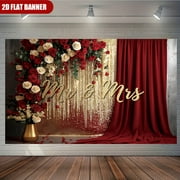 Vintage Mr & Mrs Couples Wedding Backdrop Luxury White Red Rose Bridal Shower Photography Background Red Golden Curtain Engagement Party Decorations Banner Supplies Photo Booth Props